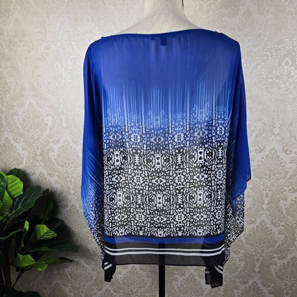 Chaus Size Medium Blue Black White Flowy Blouse Sheer Lightewight Stripes - Picture 5 of 9